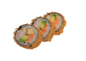 BIG BAKED ROLL innen roh, Surimi außen gebacken mit Spezialsauce, Unagi Sauce