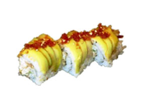 GREEN DRAGON ROLL Inside-Out mit Aal, Ei und Avocado im Avocado-Mantel 